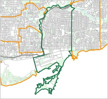 Map showing the boundary of Ward 14, one of the City of Toronto's 25 municipal wards effective December 1, 2018. For assistance with the content of this map, please email cityplanning@toronto.ca or call 416-392-8343.