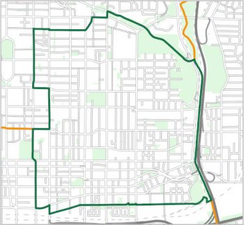 Map showing the boundary of Ward 13, one of the City of Toronto's 25 municipal wards effective December 1, 2018. For assistance with the content of this map, please email cityplanning@toronto.ca or call 416-392-8343.