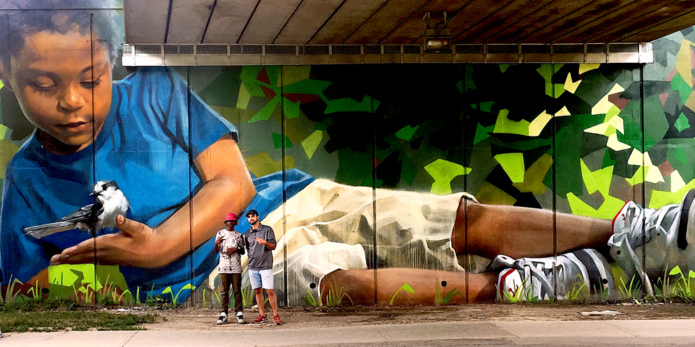 colourful underpass mural at Teesdale Pl