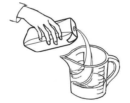 pour liquid formula into container