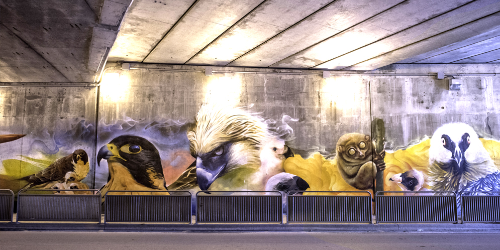 colourful underpass mural at Bathurst St & Wilson Ave