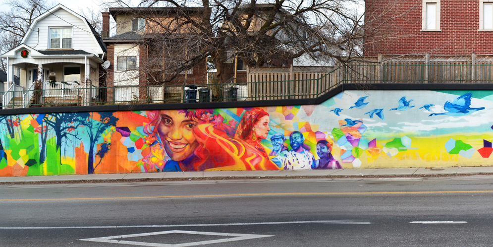 colourful mural at Rogers Rd & Blackthorn Ave