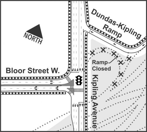 Map showing new Bloor Street West and Kipling Avenue intersection. Please contact the Field Ambassador 416-338-7755 or at etobicokecentre@toronto.ca for more information