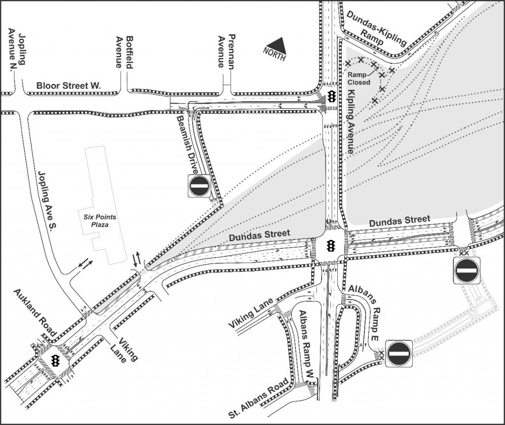 Map of Kipling Avenue and new Dundas Street west intersection. Please contact the Field Ambassador 416-338-7755 or at etobicokecentre@toronto.ca for more informations