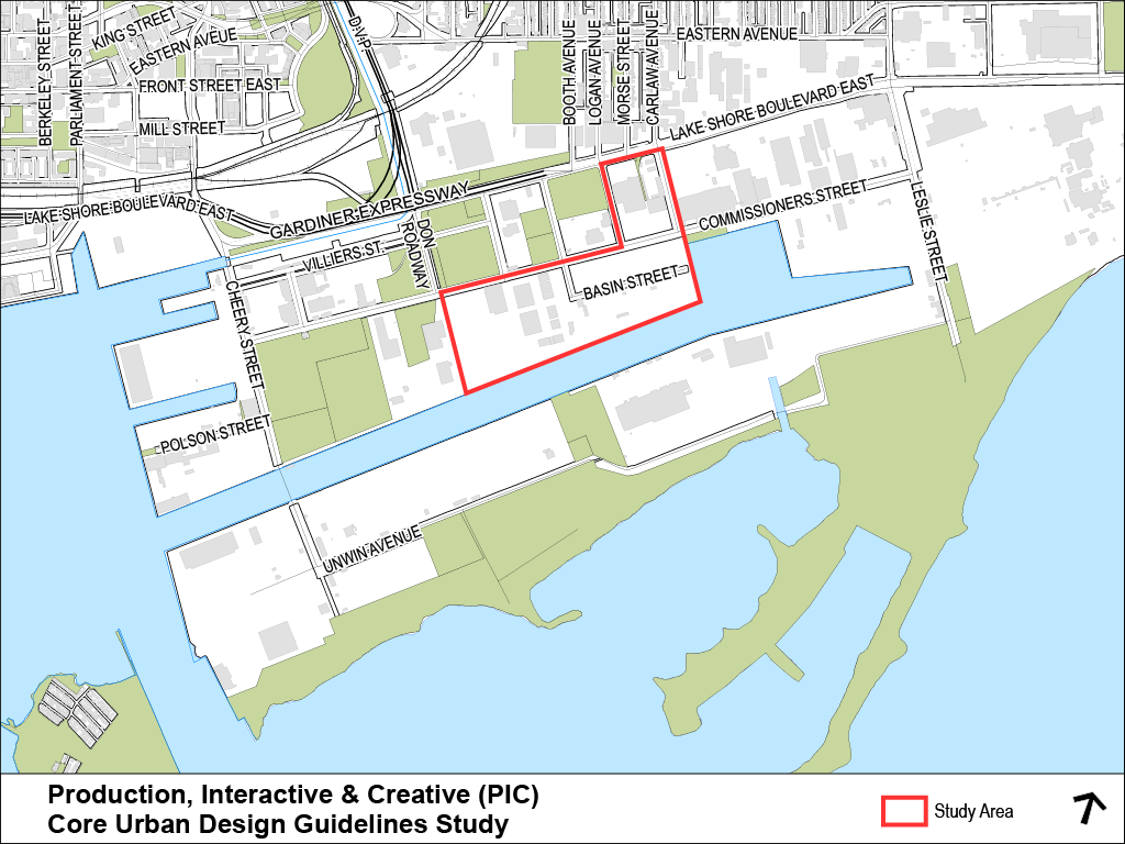 Study area including the Media City and Turning Basin District