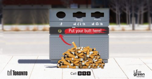 Street litter bin showing cigarette butt receptacle