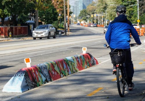 Example of a painted cycle track barrier on Lake Shore Boulevard West