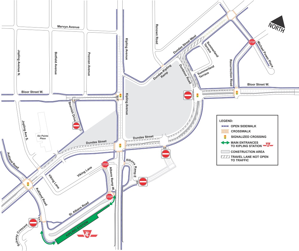 Map of open and closed sidewalks