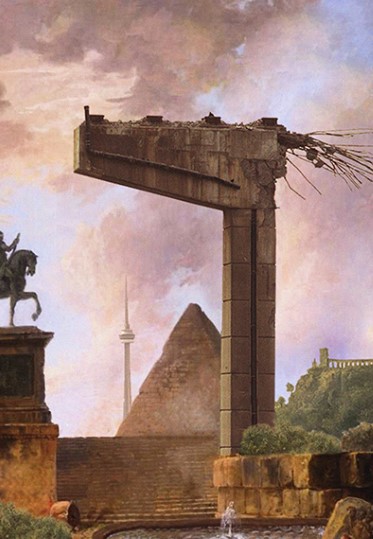 Photo info: 'Memoria' by: An Te Liu. Artwork with bridge support, CN Tower, pyramid.