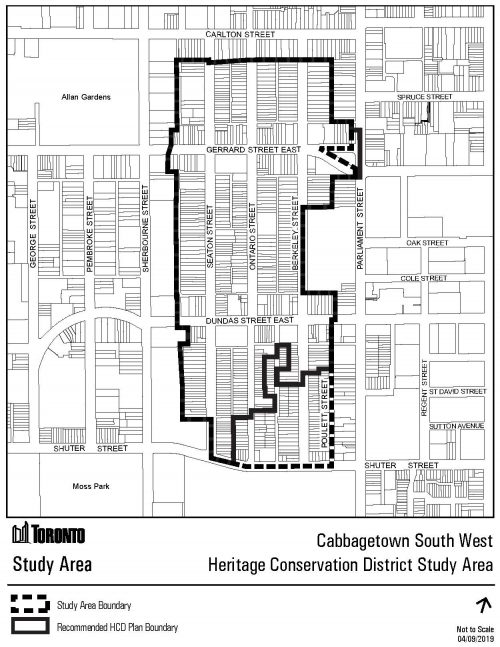 This map shows the proposed boundary of the Cabbagetown Southwest HCD