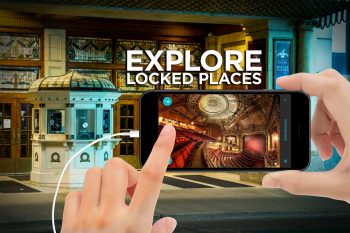 A person's hand tapping on a mobile screen. The title "Explore Locked Places" is above the mobile phone.
