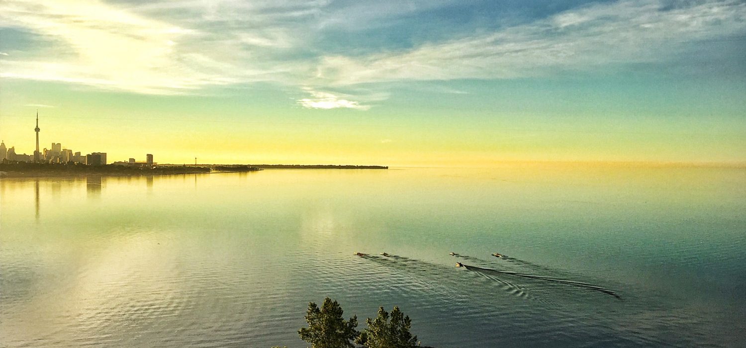 Early morning rowing practice off Sheldon Lookout at the mouth of the Humber River. Photo by Richard Jackson.