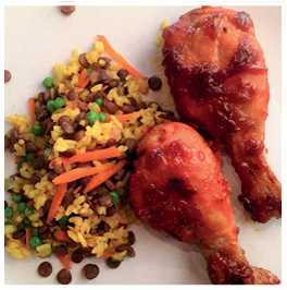 Picture of Sweet West Indian Curry Drumsticks with Lentil & Rice Pilaf