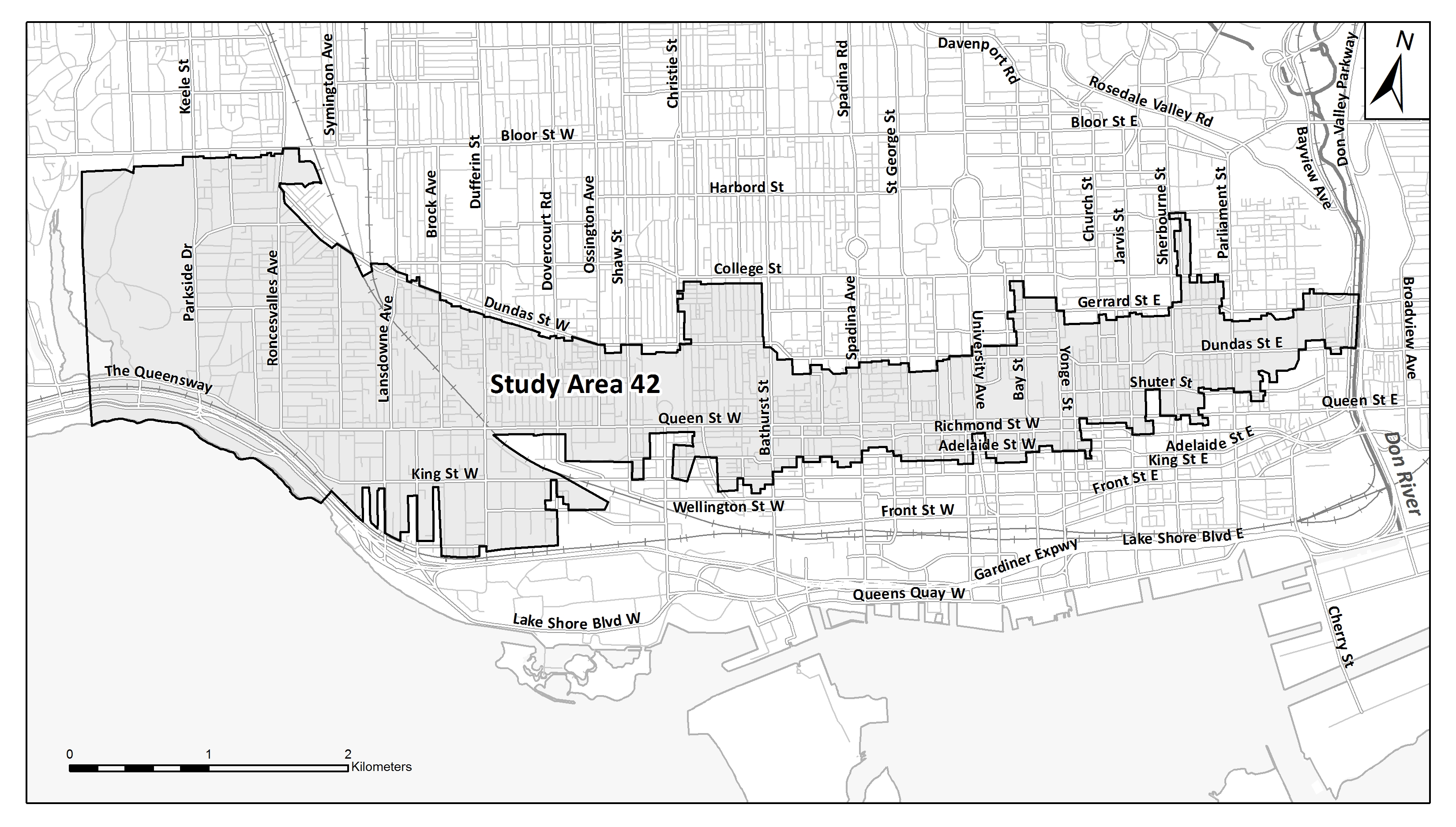 Map of Basement Flooding Study Area 42. If you need help reading this map, contact the Public Consultation Unit at floodingstudy@toronto.ca or 416-392-8210.