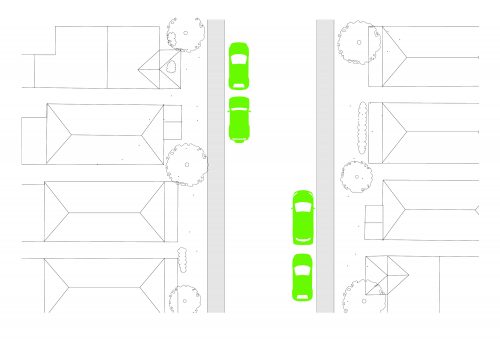 diagram of on-street parking alternating by mid block