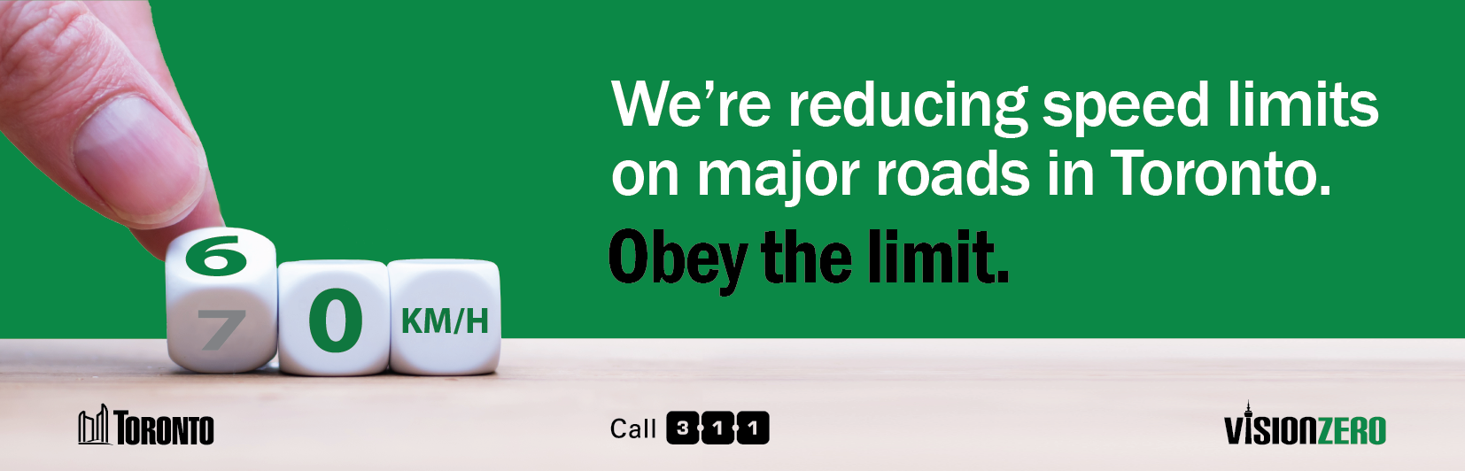 We're reducing speed limits on major roads in Toronto. Obey the limit. 