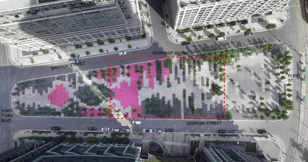 The scope of work for the June Callwood Revitalization is contained to the middle of the park.