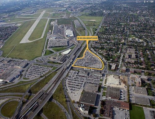 Context image of 50 Wilson Heights Boulevard with the proposed site outlined in yellow