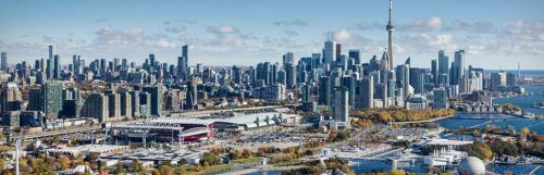 Context image: View east toward the Exhibition Place lands, with Toronto's Downtown beyond