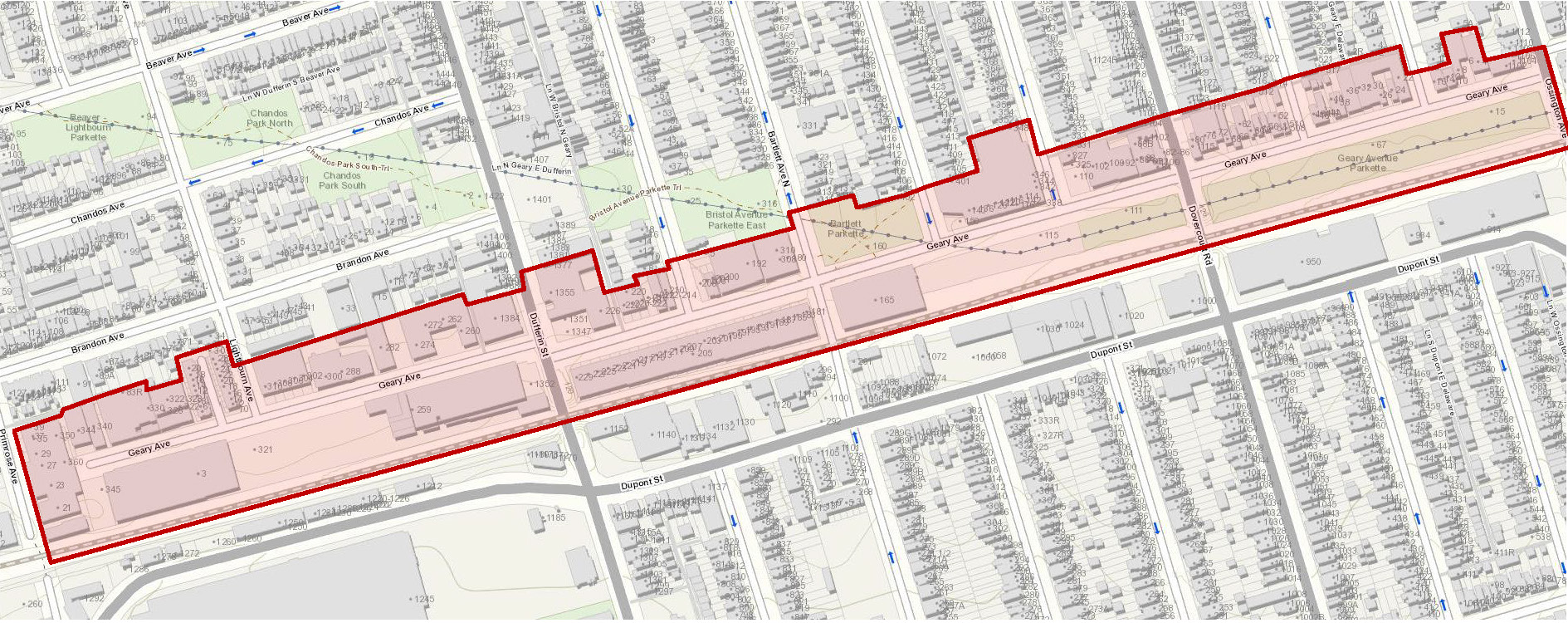 Geary Avenue study area between dufferin and dupont