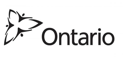 Ontario logo, black and white with a trillium to the left and the word Ontario beside it