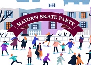 Colourful abstract scene of people skating on outdoor rink