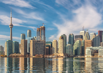 Downtown Toronto skyline from Lake Ontario on a summer day
