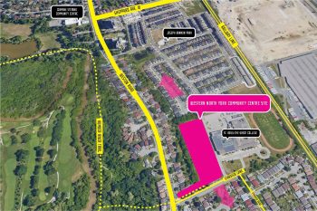 Context map showing the location of the proposed community centre at 60 Starview Lane outlined in pink