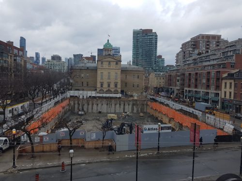 Exterior north view of the St. Lawrence Market construction site.