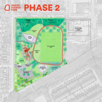 Diagram and information about phase 1 construction of Grand Avenue Park