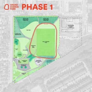 Diagram and information about phase 1 construction of Grand Avenue Park