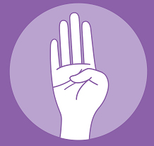 Intimate partner violence hand signal 1: palm to camera and tuck thumb