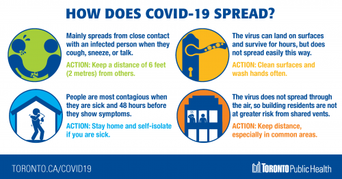 screenshot of the about covid-19 and how it spreads infographic