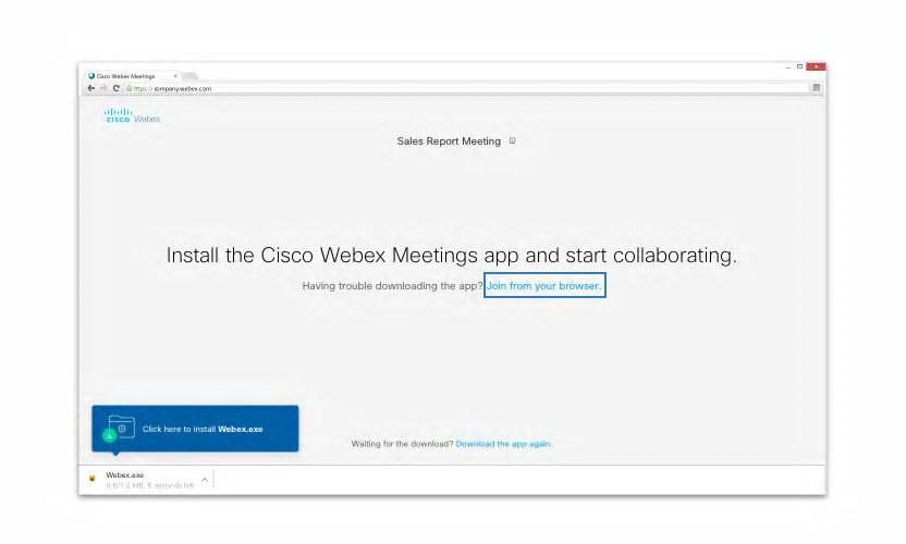 WebEx - Join meeting via browser pop-up (Click the "join from your browser" link)