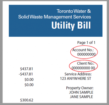 Image of City of Toronto Utility (water and solid waste charges) bill