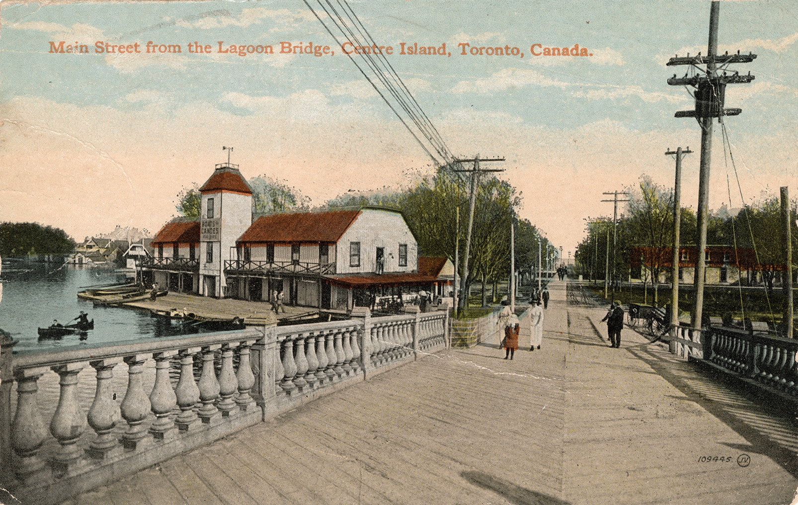 Main Street from Lagoon Bridge at Centre Island in 1910