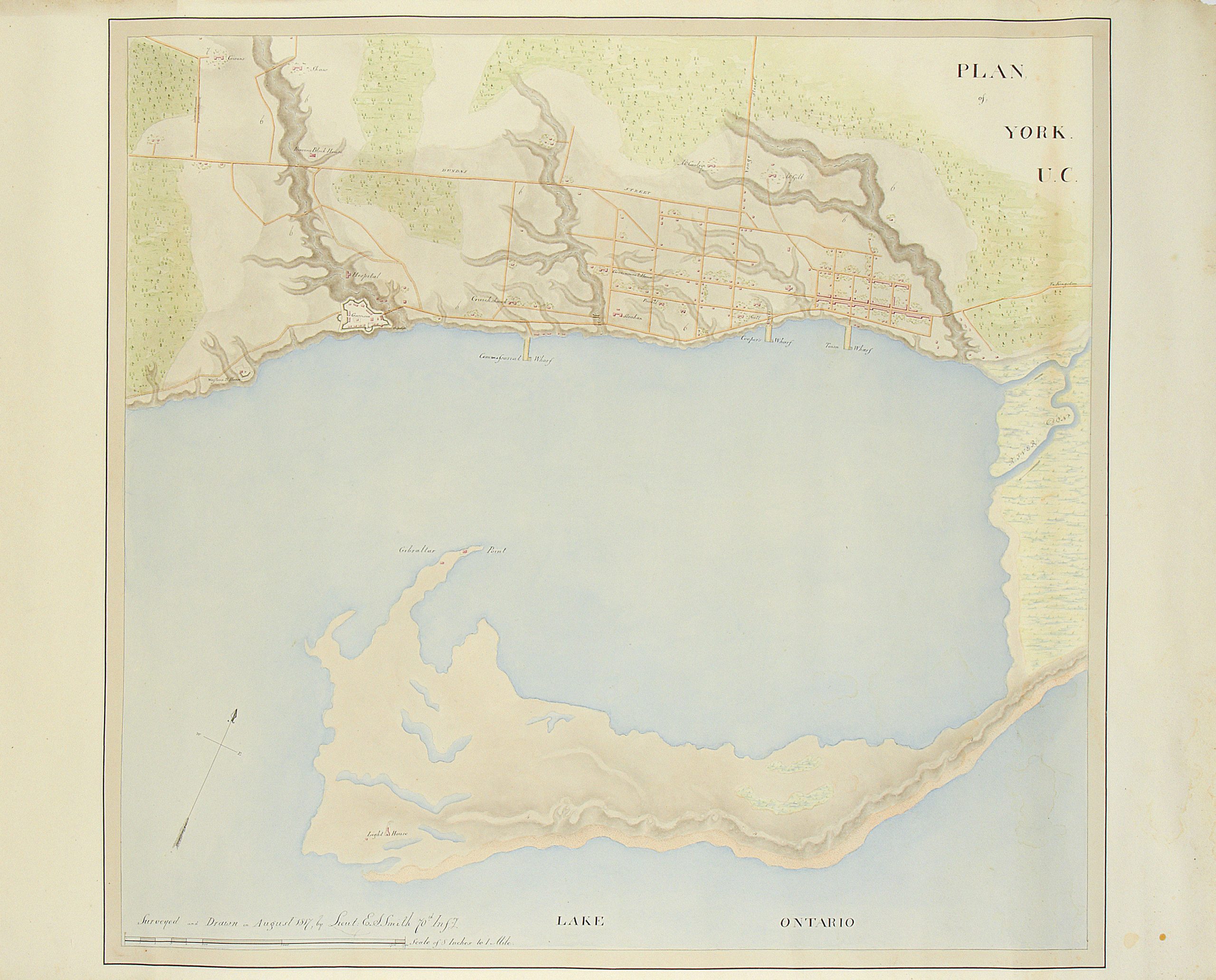 The 1817 Smith Plan of the Town of York. Note the location of Gibraltar Point, which was the name originally given to what we call Hanlan
