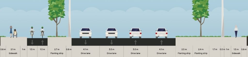 Cross section showing new trail, street and sidewalk