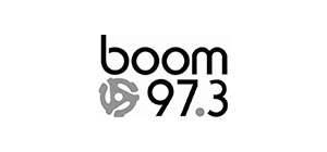 Black and white logo of Boom 97.3 Radio