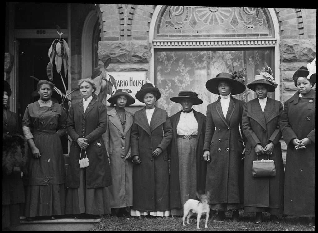 Photograph of women outside of building