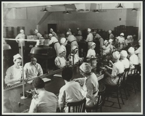 Workers on GECO factory assembly line