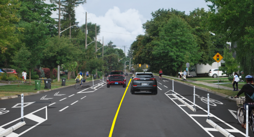 Artist rendering of Martin Grove Road with cycle tracks 