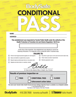 BodySafe yellow inspection conditional pass notice (poster)