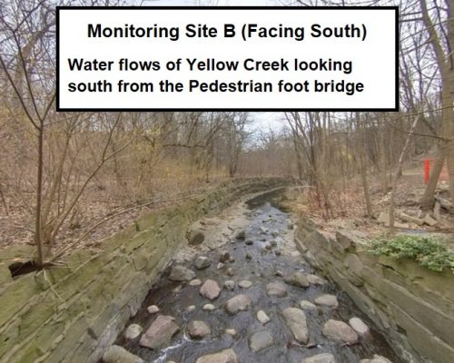 Yellow Creek Geomorphic Systems Master Plan Monitoring Site B looking south from pedestrian footbridge