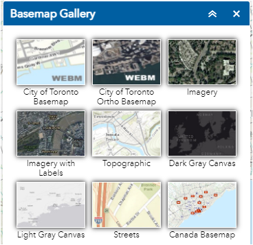 Basemap Gallery displaying all available basemaps