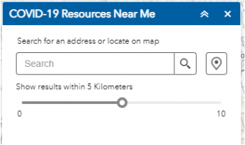 Display of the COVID-19 Resources Near Me menu.