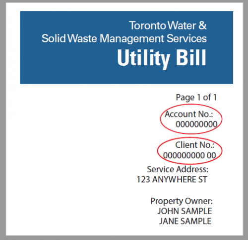 Image of City or Toronto Utility (water and solid waste charges) bill
