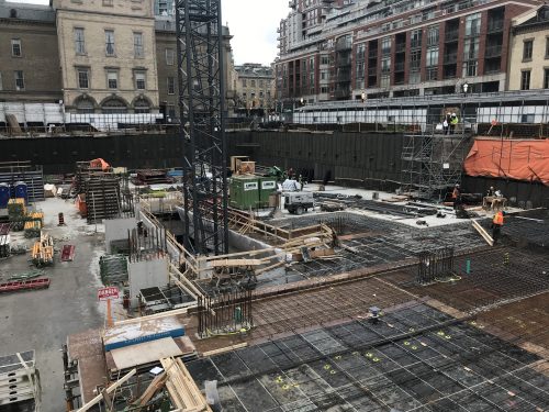 Showing parking garage construction at the North St. Lawrence Market. 