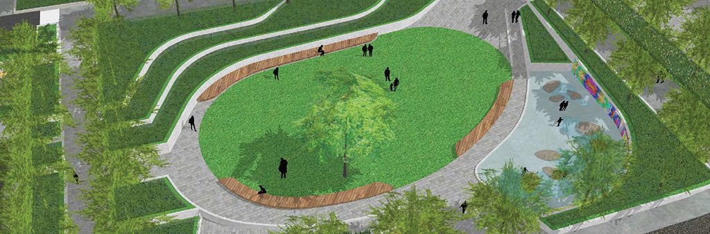A simple, bird's eye view rendering of the new park.
