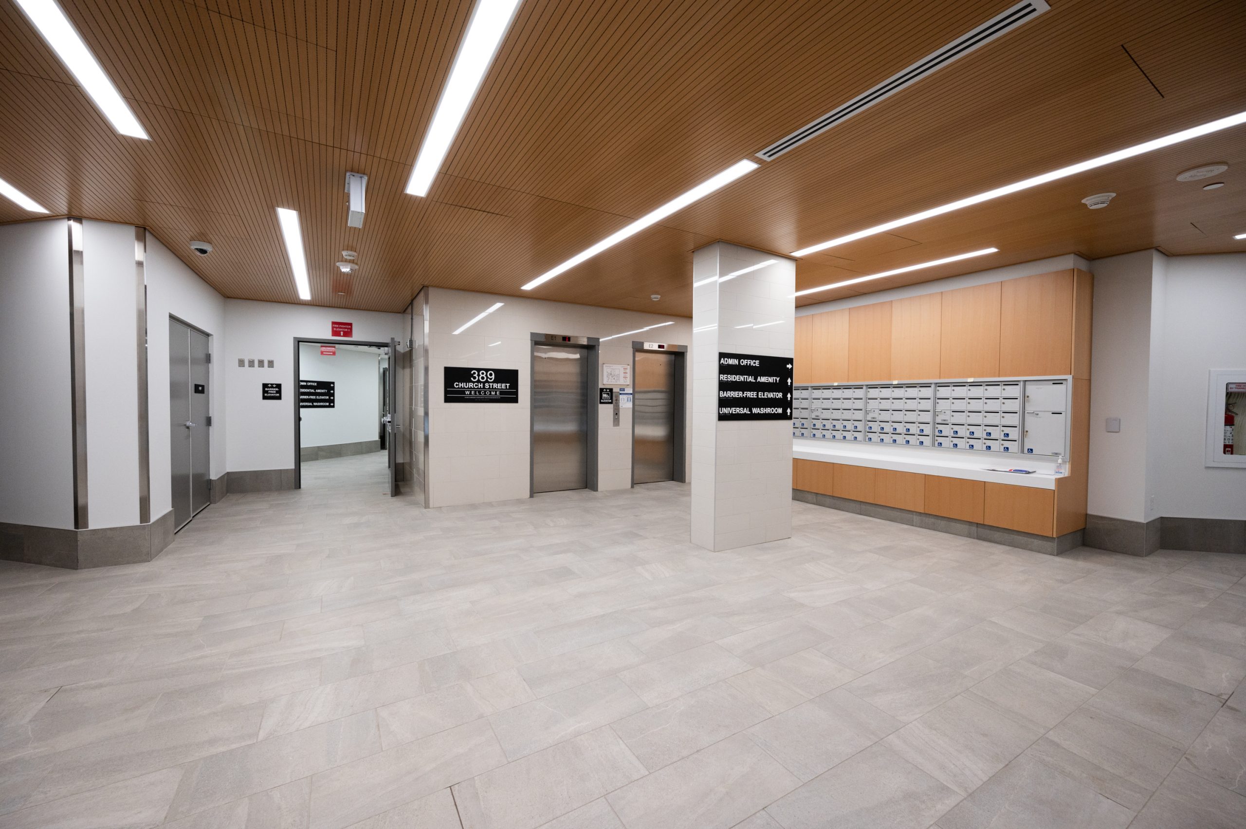 Elevators in lobby of 389 Church St.